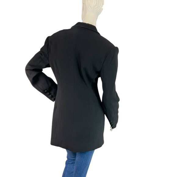 Bebe Vintage 90s Black Cinched Waist Long Blazer Wool Blend Made in USA, Size 4 - Picture 2 of 12